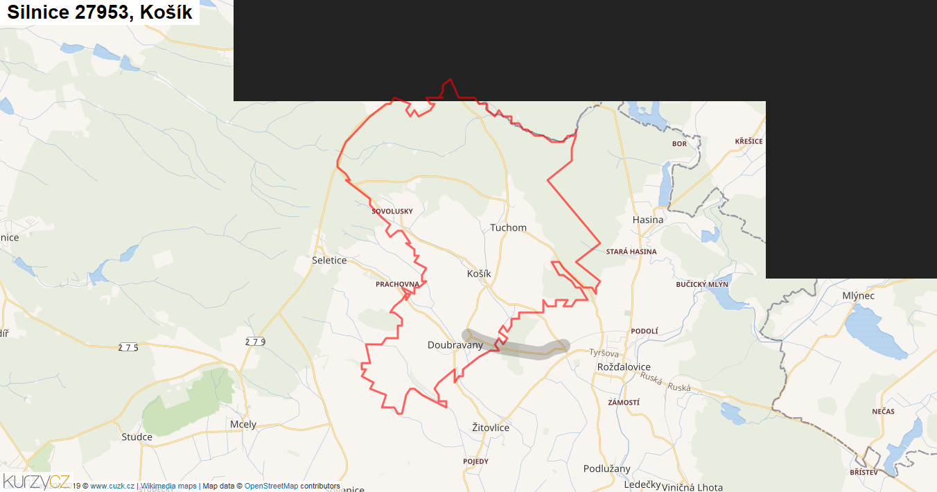 Košík, Silnice 27953 - Mapa