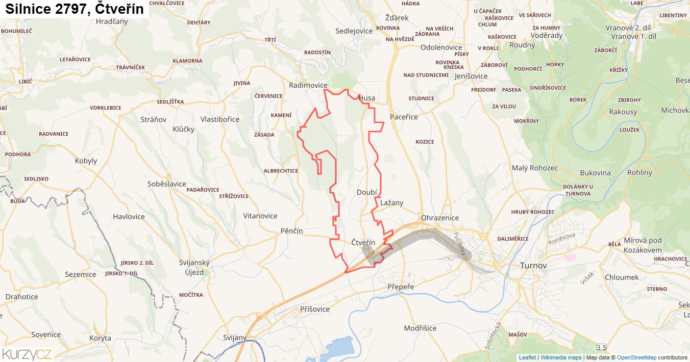 Čtveřín, Silnice 2797 - Mapa