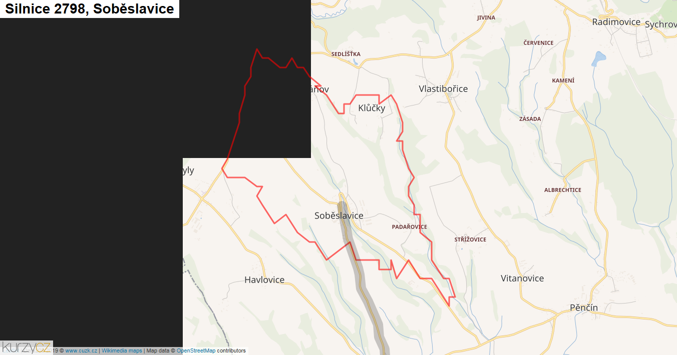 Soběslavice, Silnice 2798 - Mapa