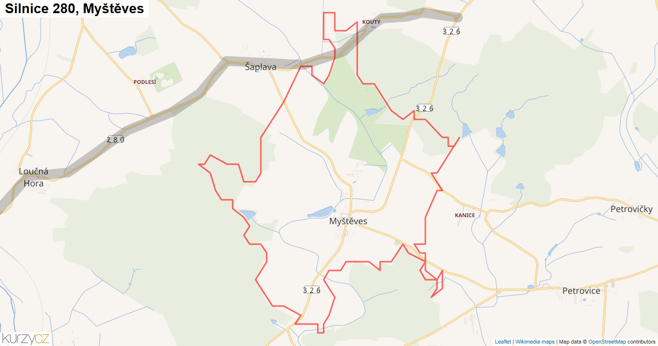 Myštěves, Silnice 280 - Mapa