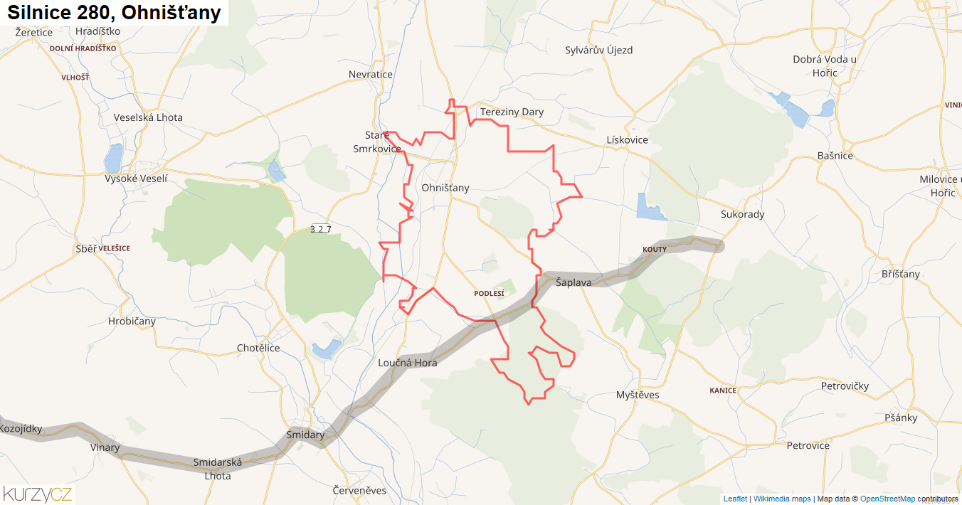 Ohnišťany, Silnice 280 - Mapa