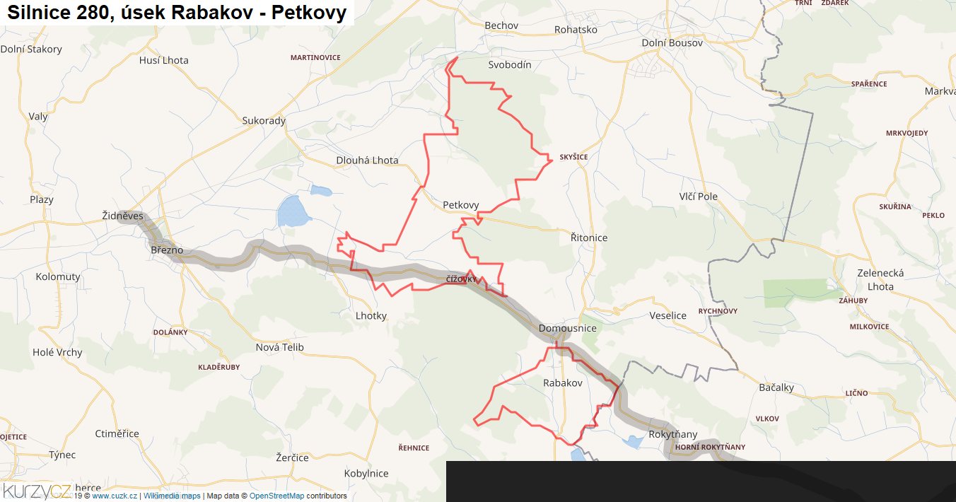 Úsek Rabakov - Petkovy, Silnice 280 - Mapa