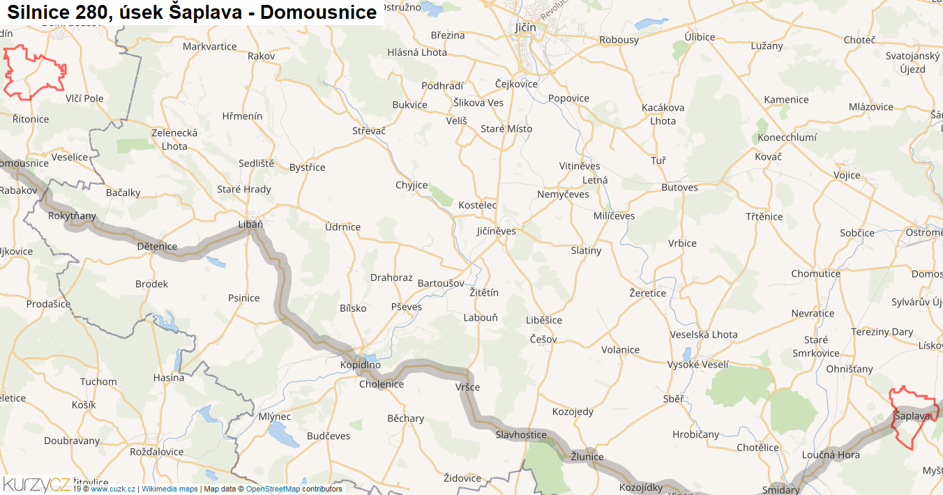Úsek Šaplava - Domousnice, Silnice 280 - Mapa