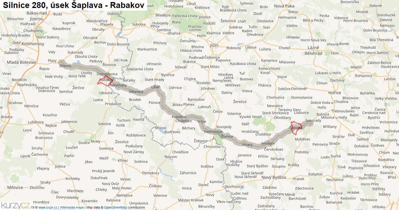 Úsek Šaplava - Rabakov, Silnice 280 - Mapa