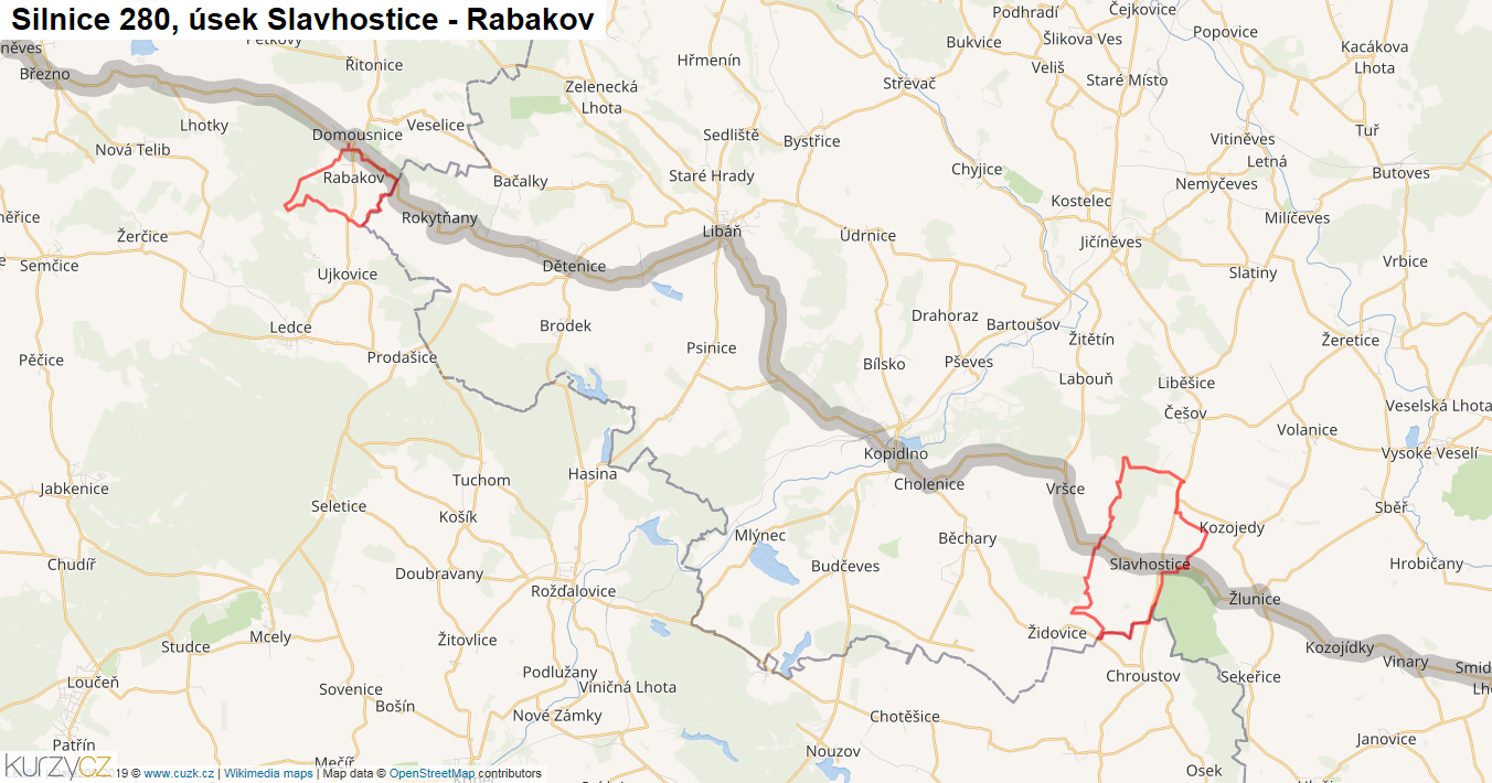 Úsek Slavhostice - Rabakov, Silnice 280 - Mapa