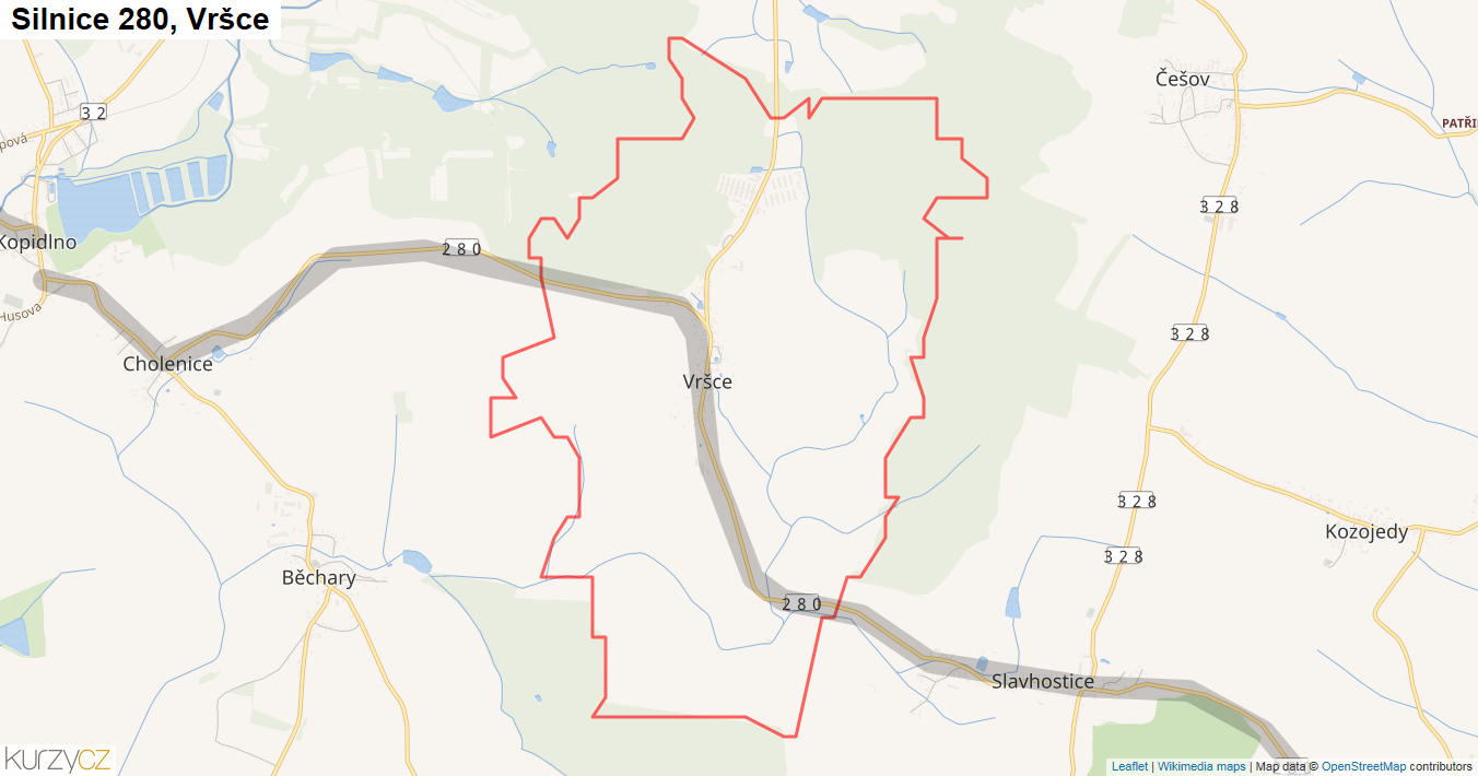 Vršce, Silnice 280 - Mapa