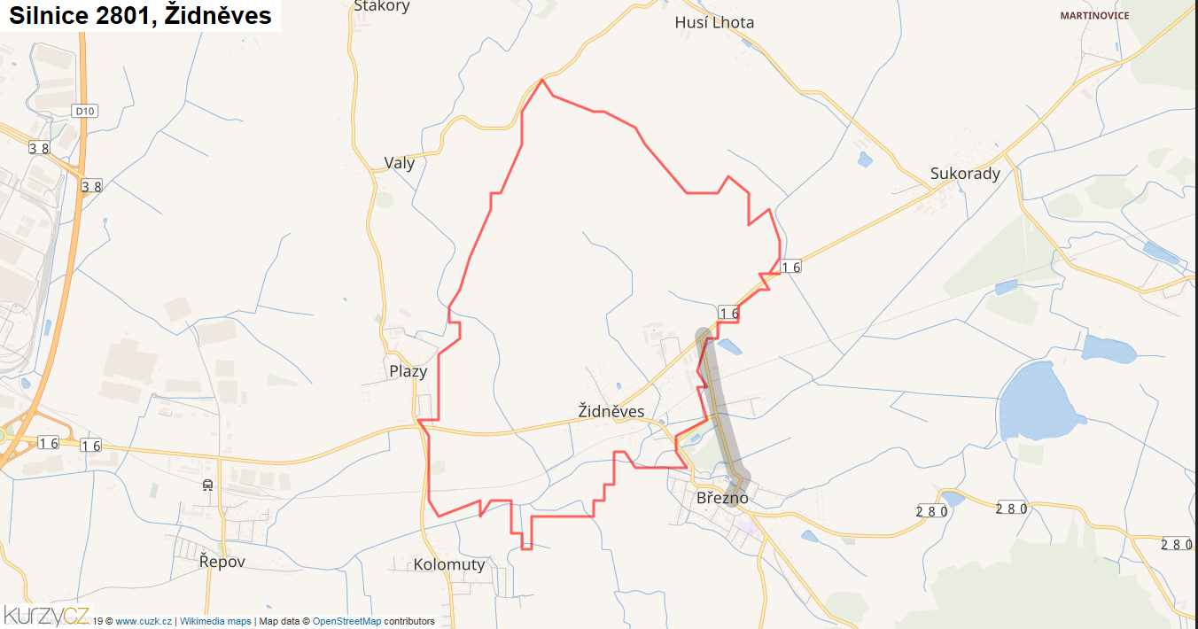 Židněves, Silnice 2801 - Mapa