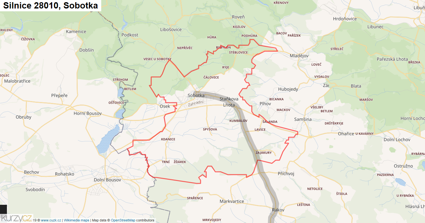 Sobotka, Silnice 28010 - Mapa