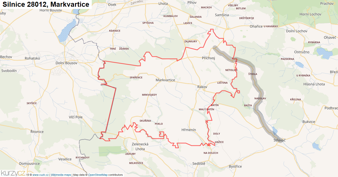 Markvartice, Silnice 28012 - Mapa