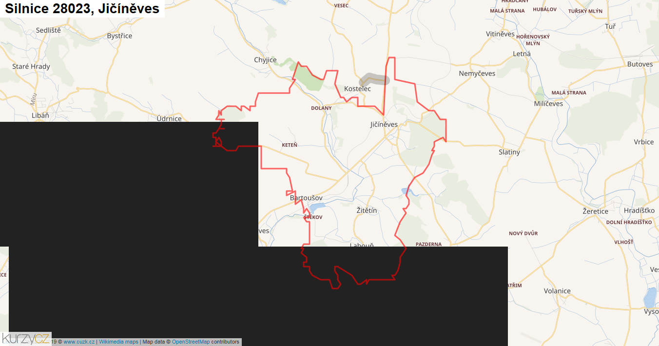 Jičíněves, Silnice 28023 - Mapa
