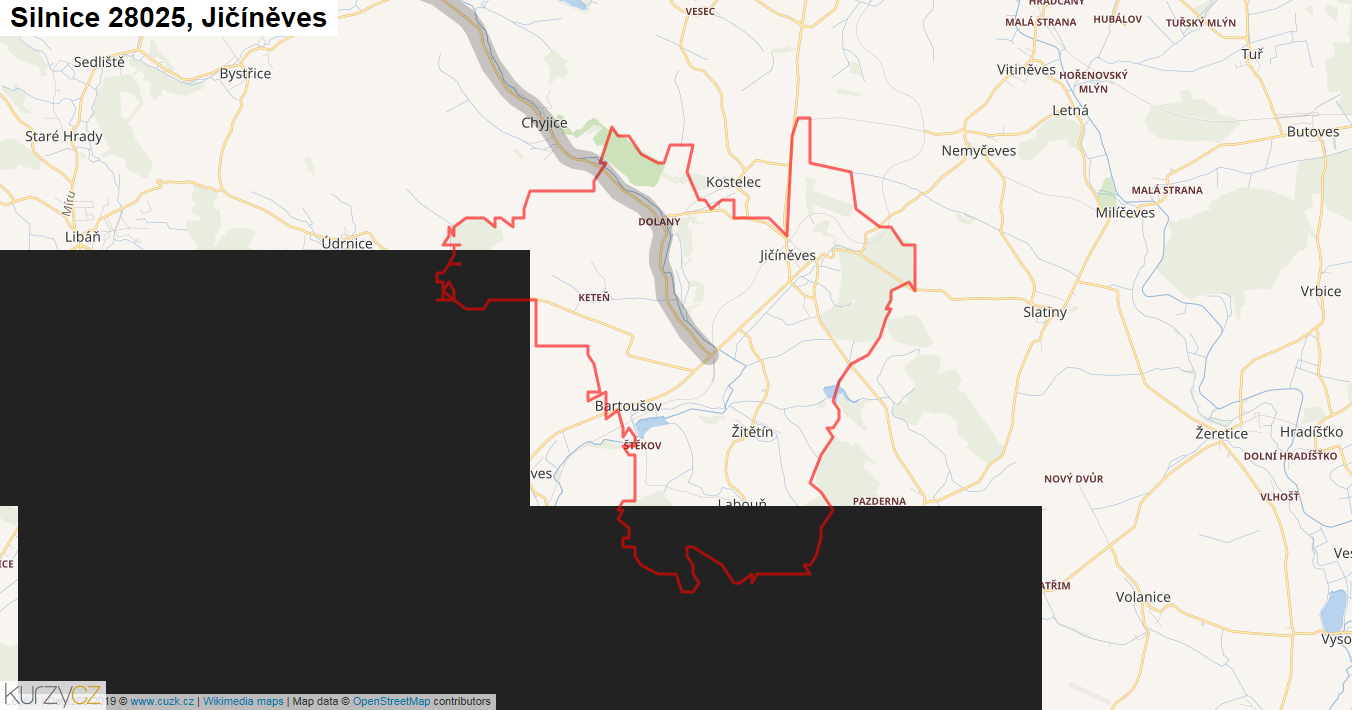 Jičíněves, Silnice 28025 - Mapa