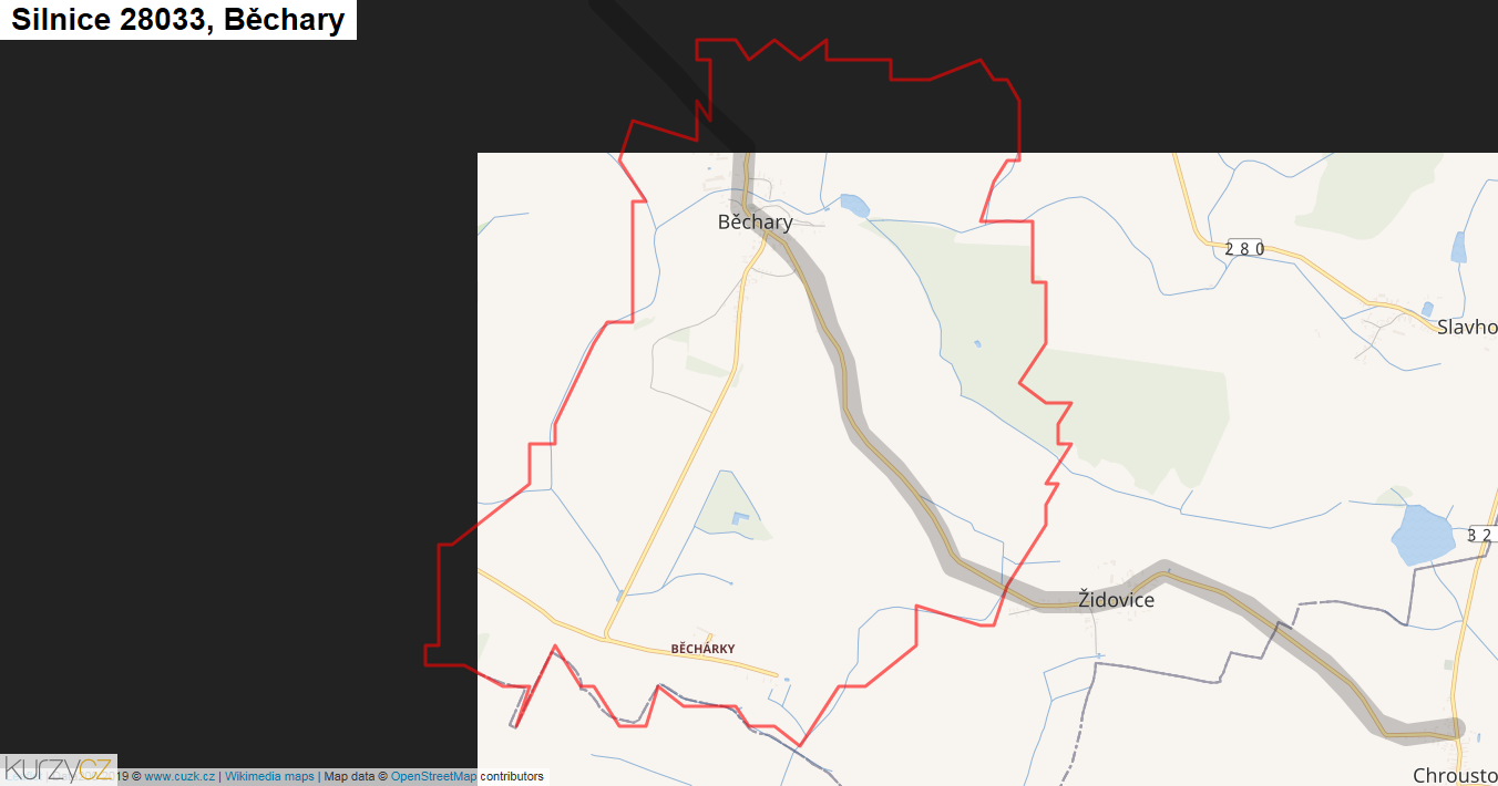Běchary, Silnice 28033 - Mapa