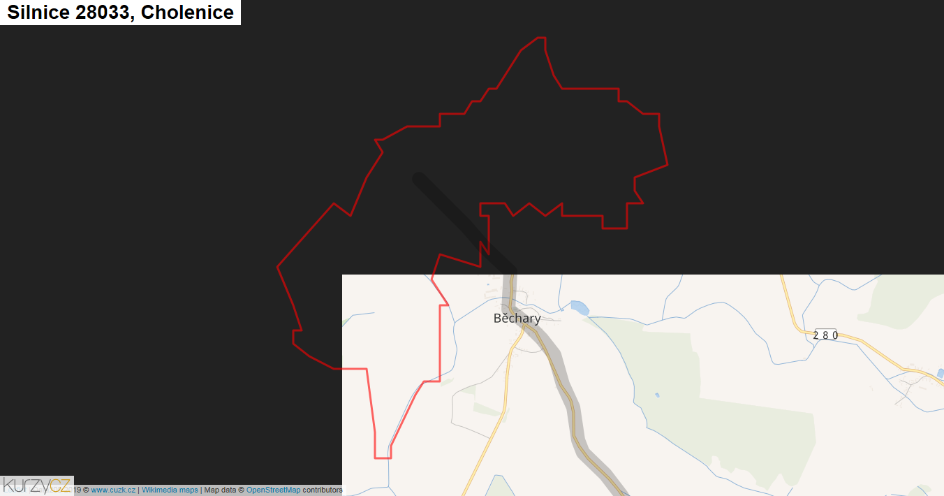 Cholenice, Silnice 28033 - Mapa