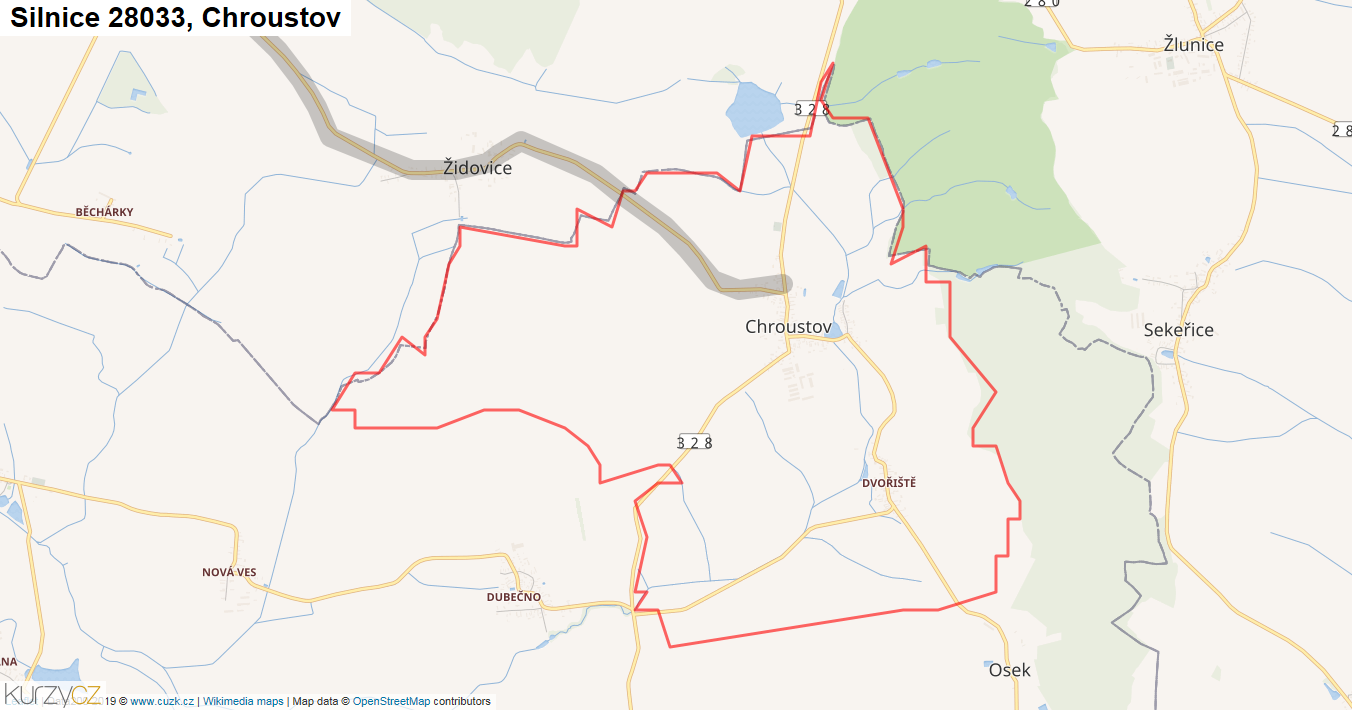 Chroustov, Silnice 28033 - Mapa