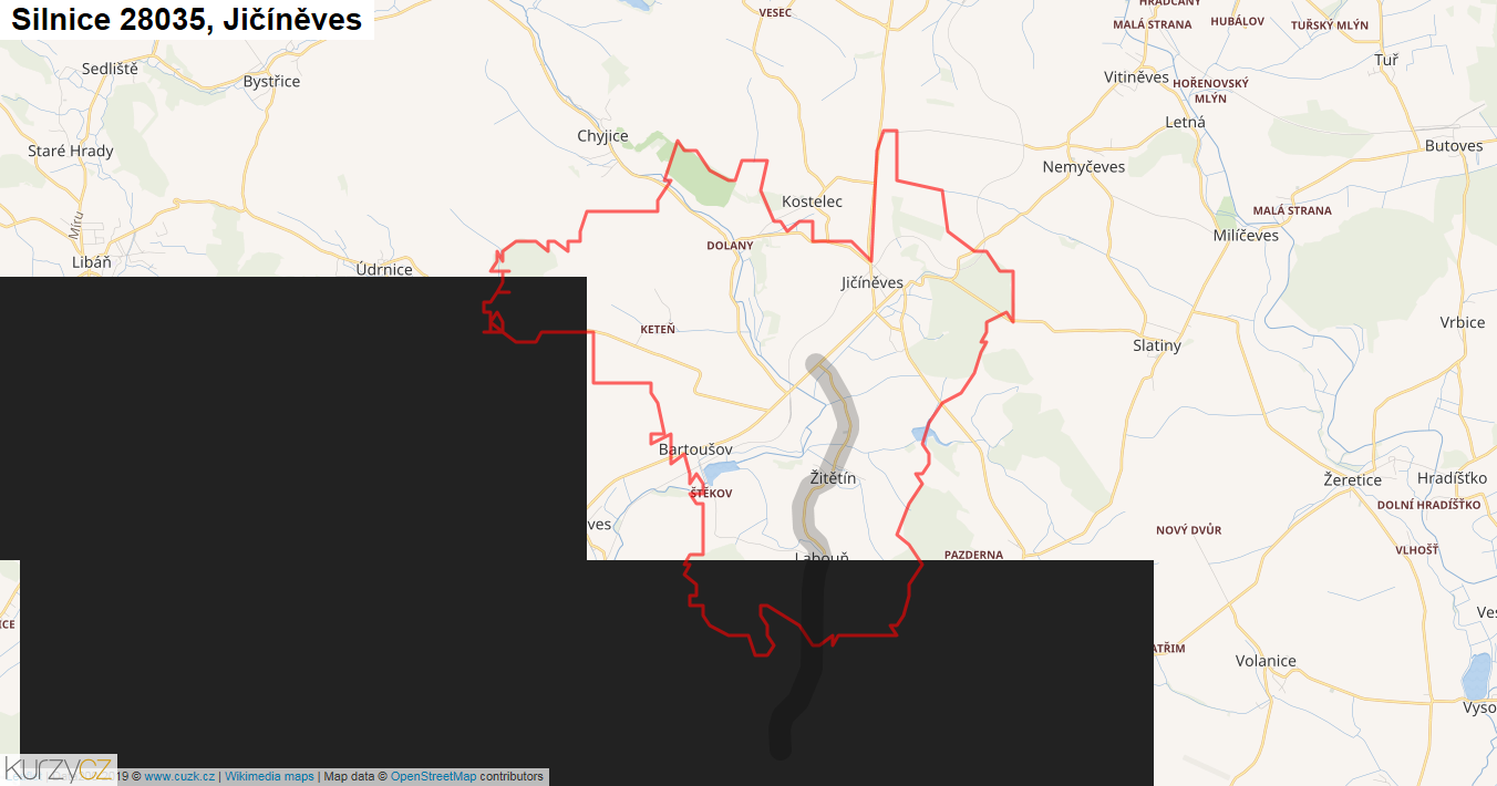 Jičíněves, Silnice 28035 - Mapa