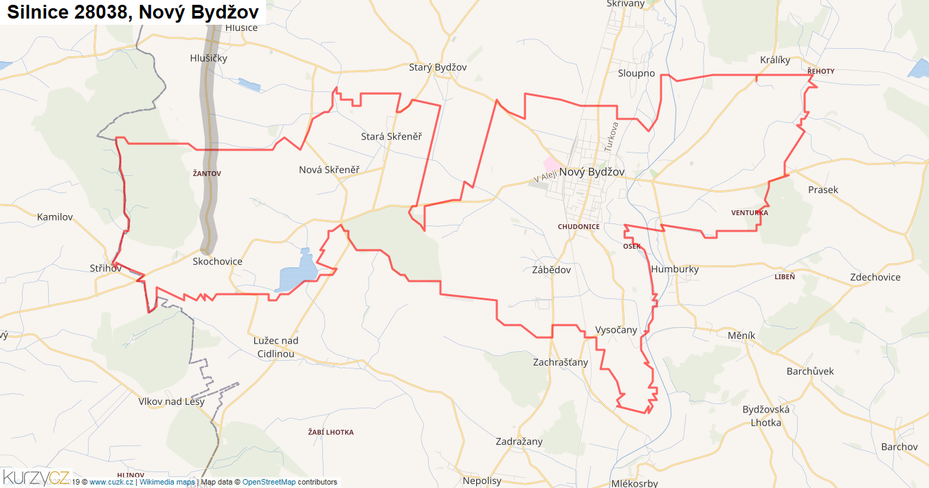 Nový Bydžov, Silnice 28038 - Mapa