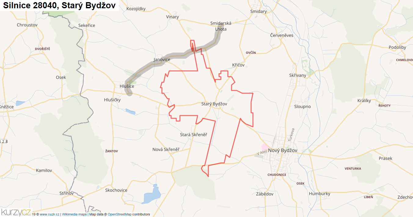 Starý Bydžov, Silnice 28040 - Mapa