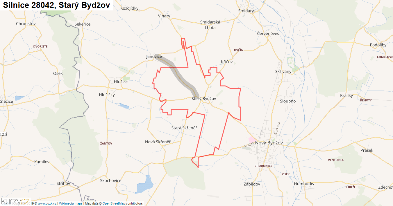 Starý Bydžov, Silnice 28042 - Mapa