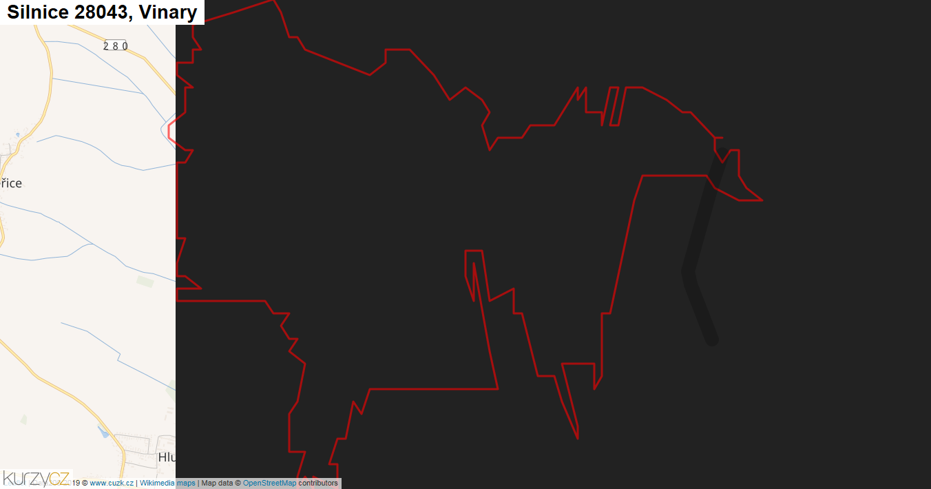 Vinary, Silnice 28043 - Mapa
