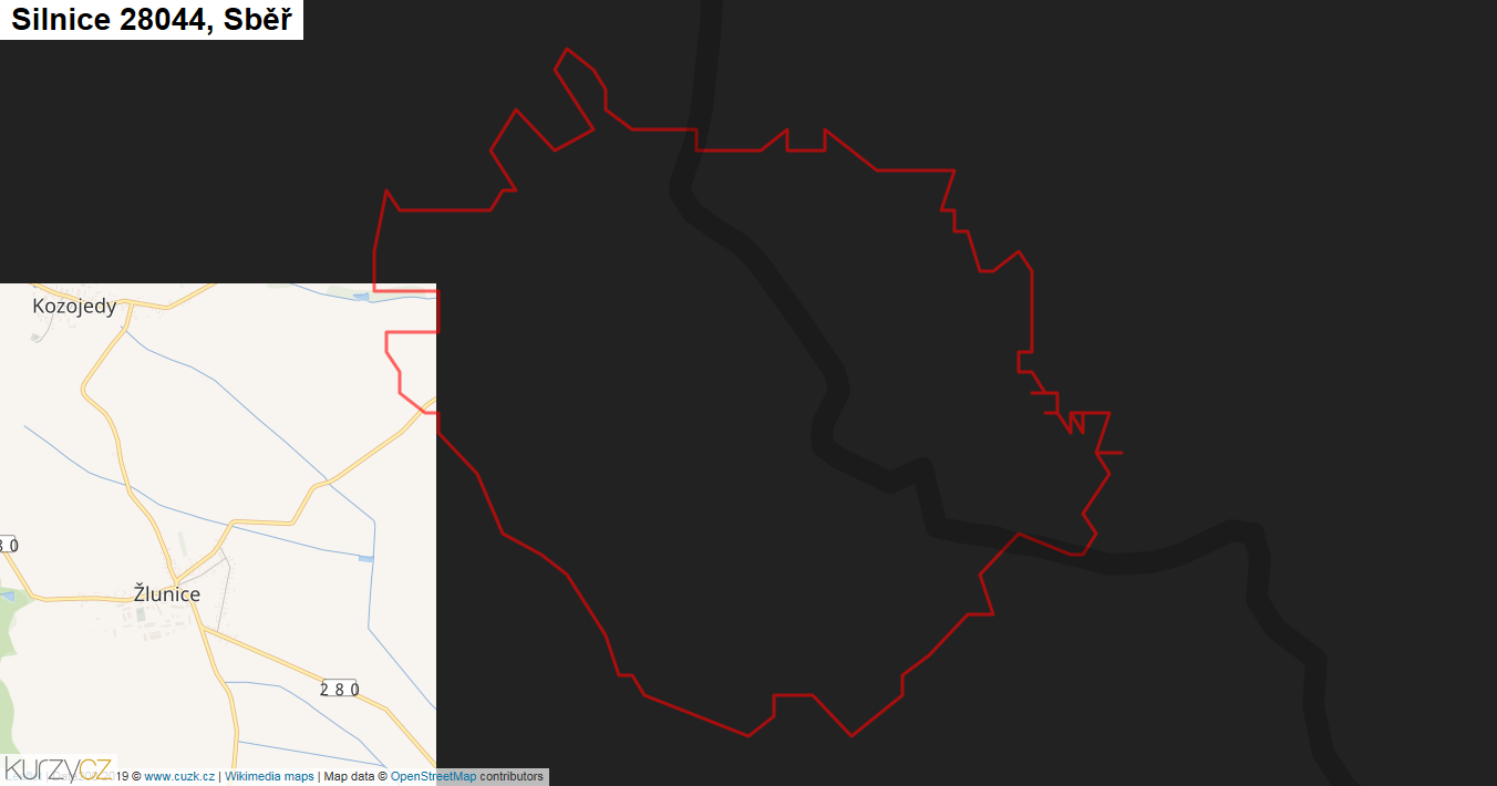 Sběř, Silnice 28044 - Mapa