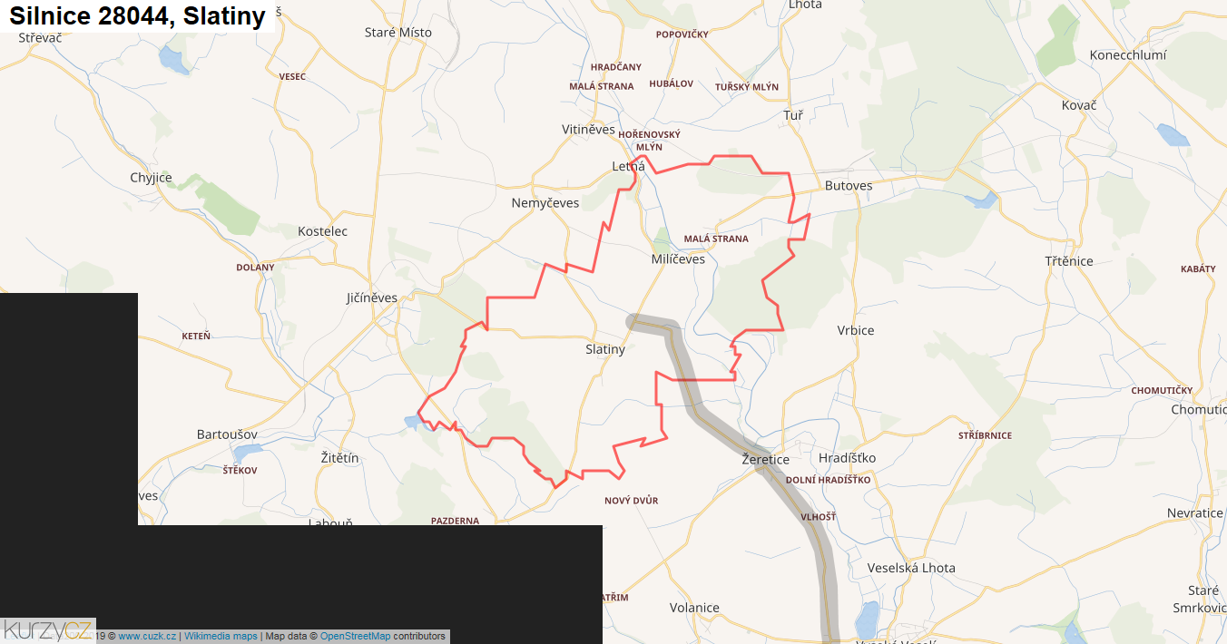 Slatiny, Silnice 28044 - Mapa