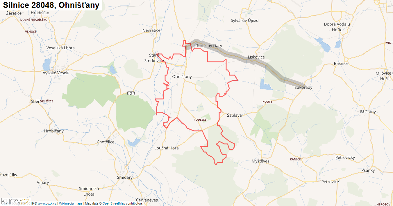 Ohnišťany, Silnice 28048 - Mapa