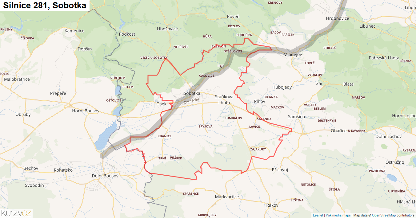 Sobotka, Silnice 281 - Mapa