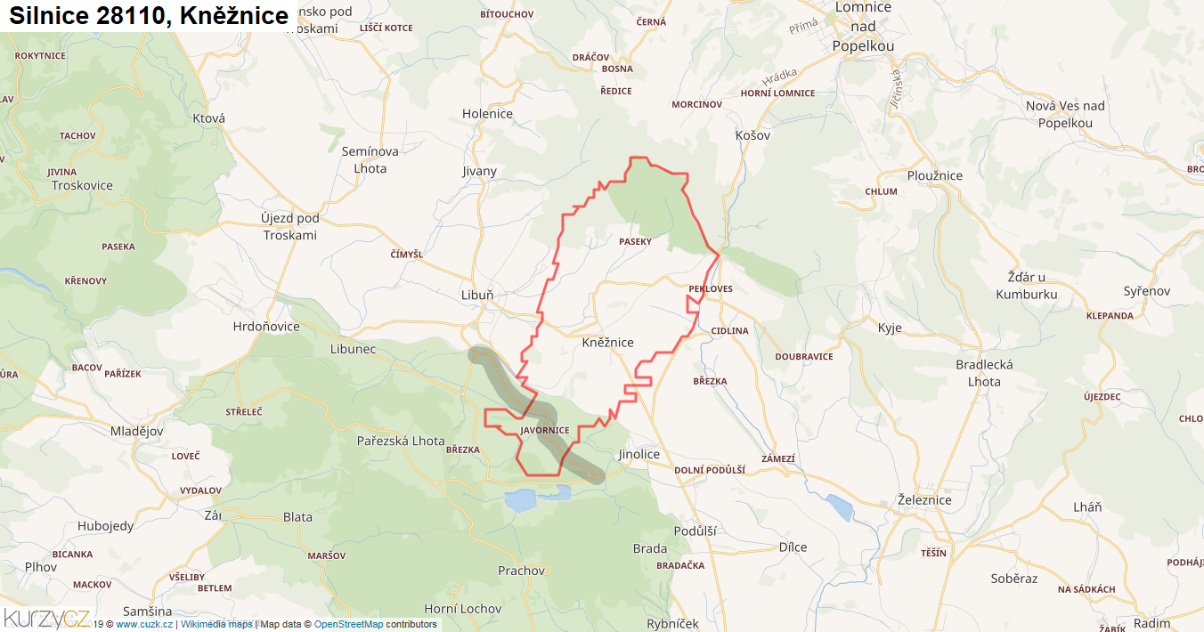 Kněžnice, Silnice 28110 - Mapa