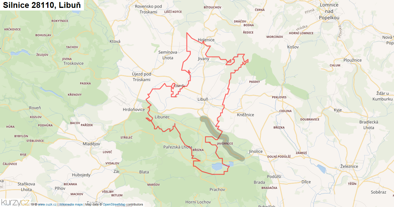 Libuň, Silnice 28110 - Mapa