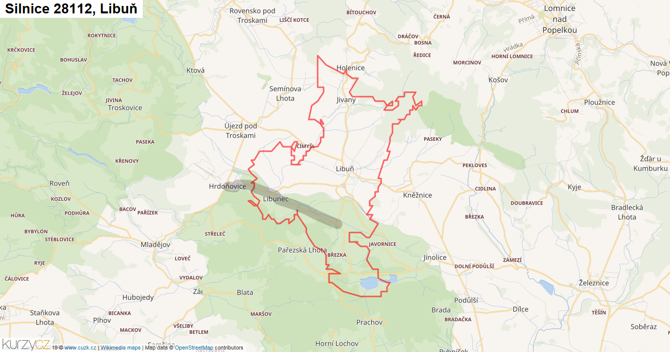 Libuň, Silnice 28112 - Mapa