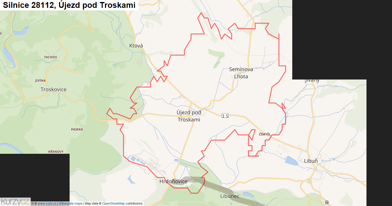 Újezd pod Troskami, Silnice 28112 - Mapa