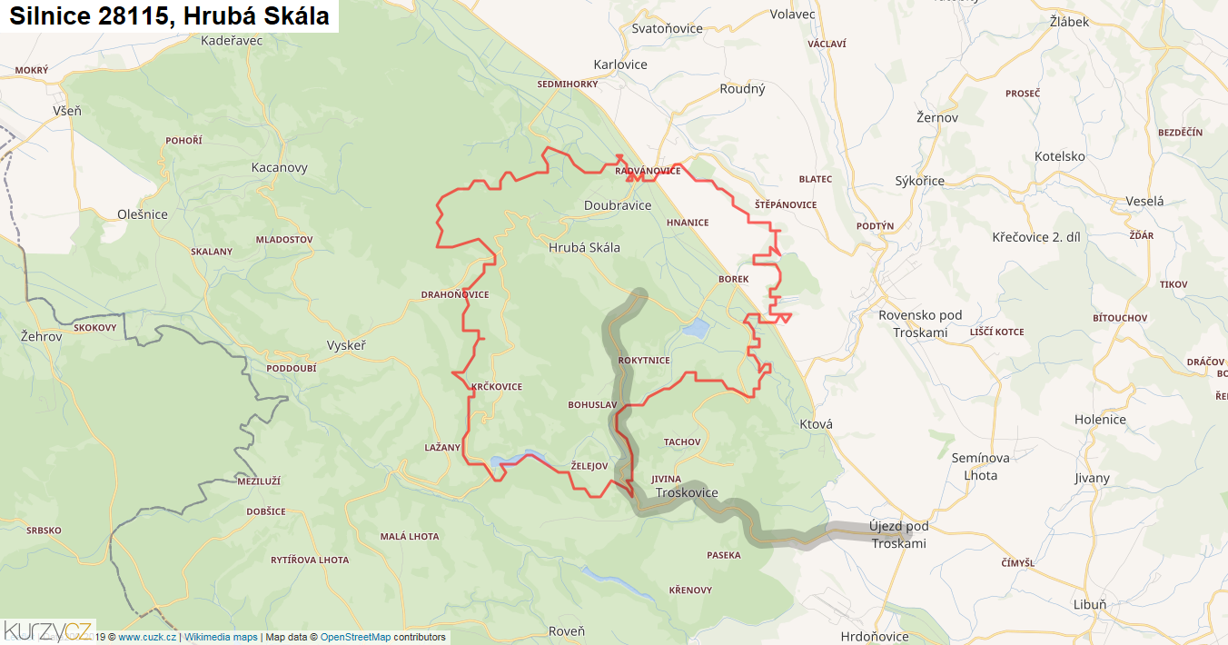 Hrubá Skála, Silnice 28115 - Mapa