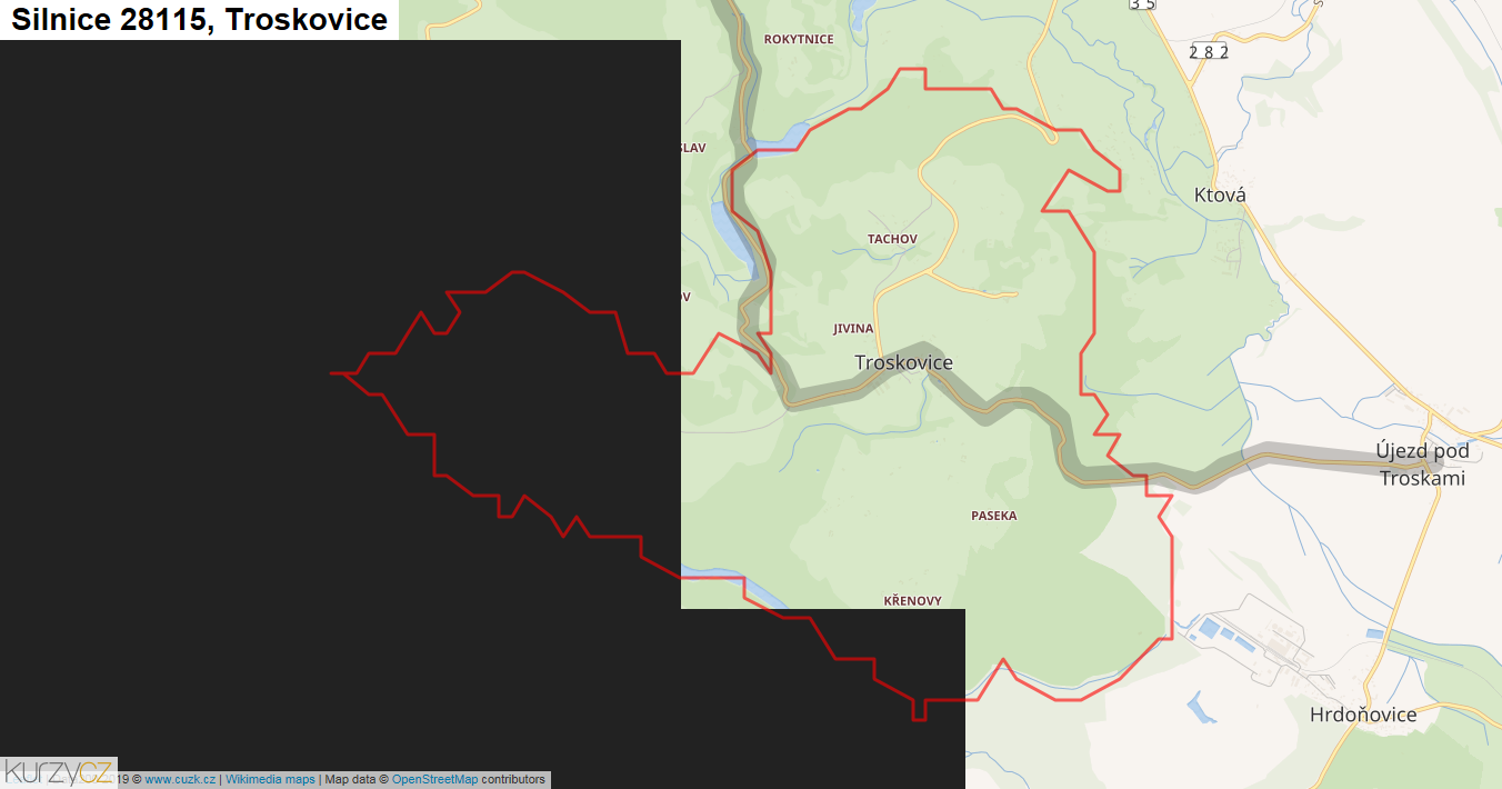 Troskovice, Silnice 28115 - Mapa