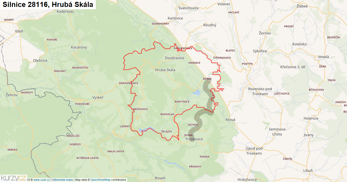 Hrubá Skála, Silnice 28116 - Mapa