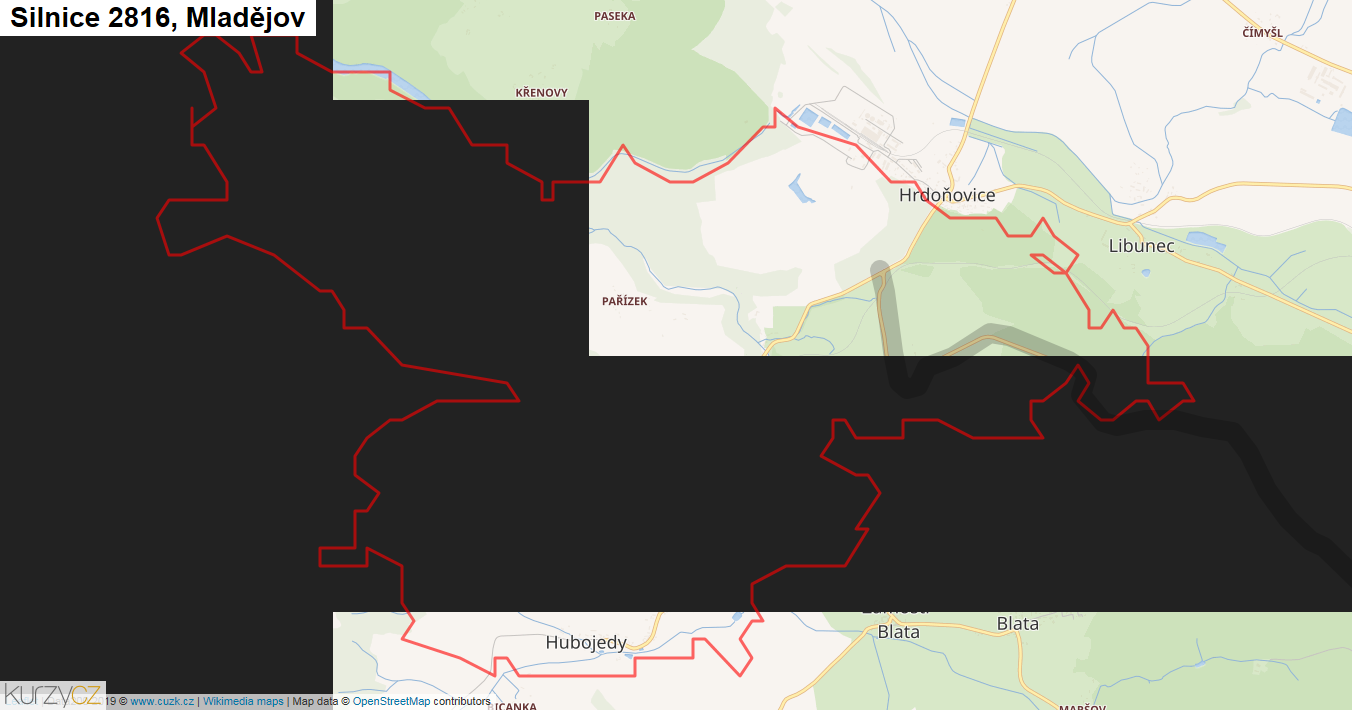 Mladějov, Silnice 2816 - Mapa
