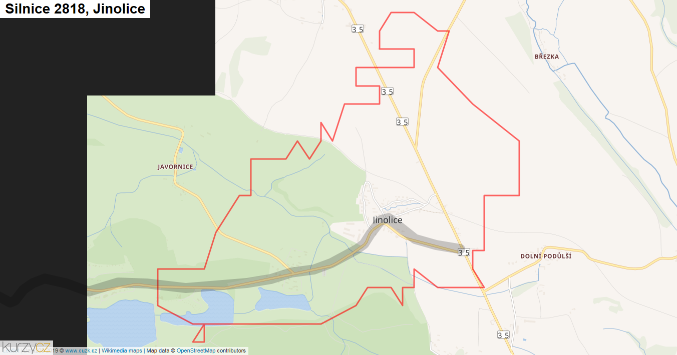 Jinolice, Silnice 2818 - Mapa