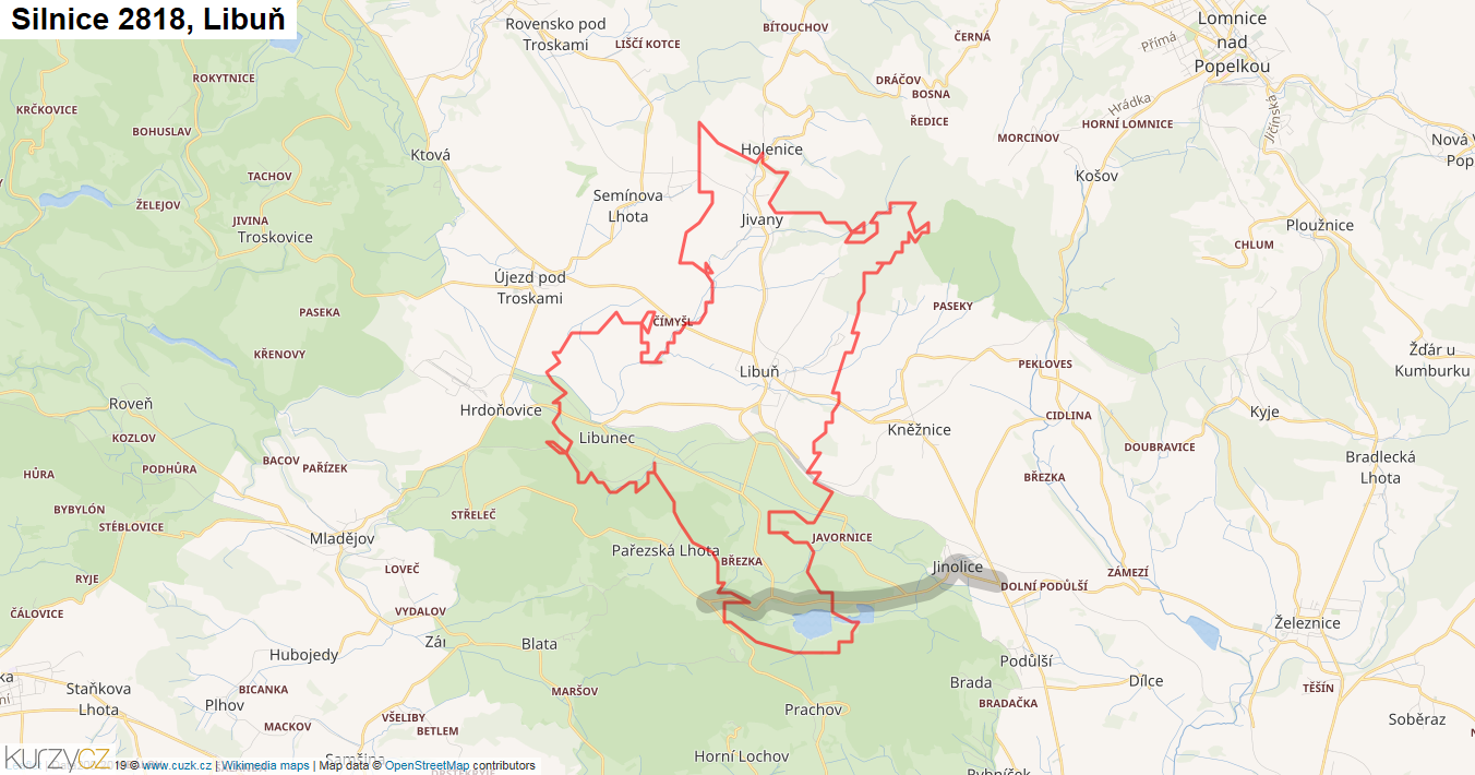 Libuň, Silnice 2818 - Mapa