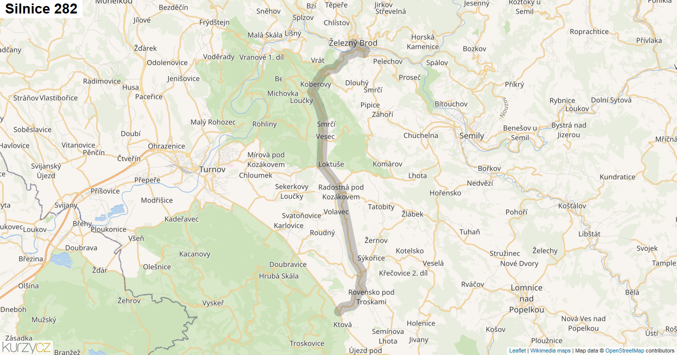 Silnice 282 - mapa Silnice 282