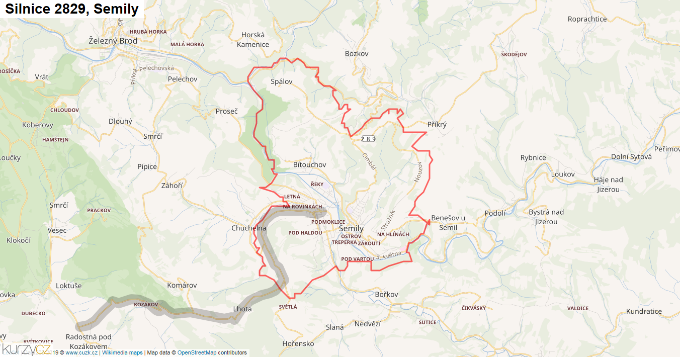 Semily, Silnice 2829 - Mapa
