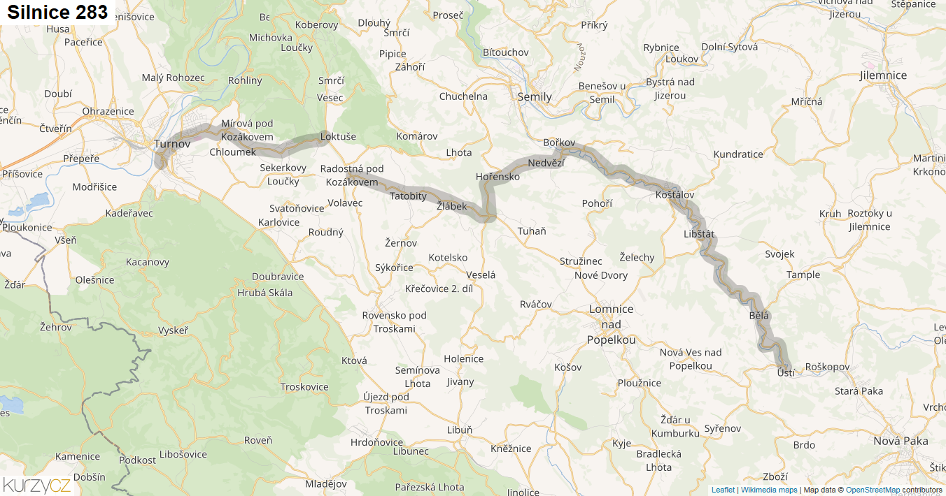 Silnice 283 - mapa Silnice 283
