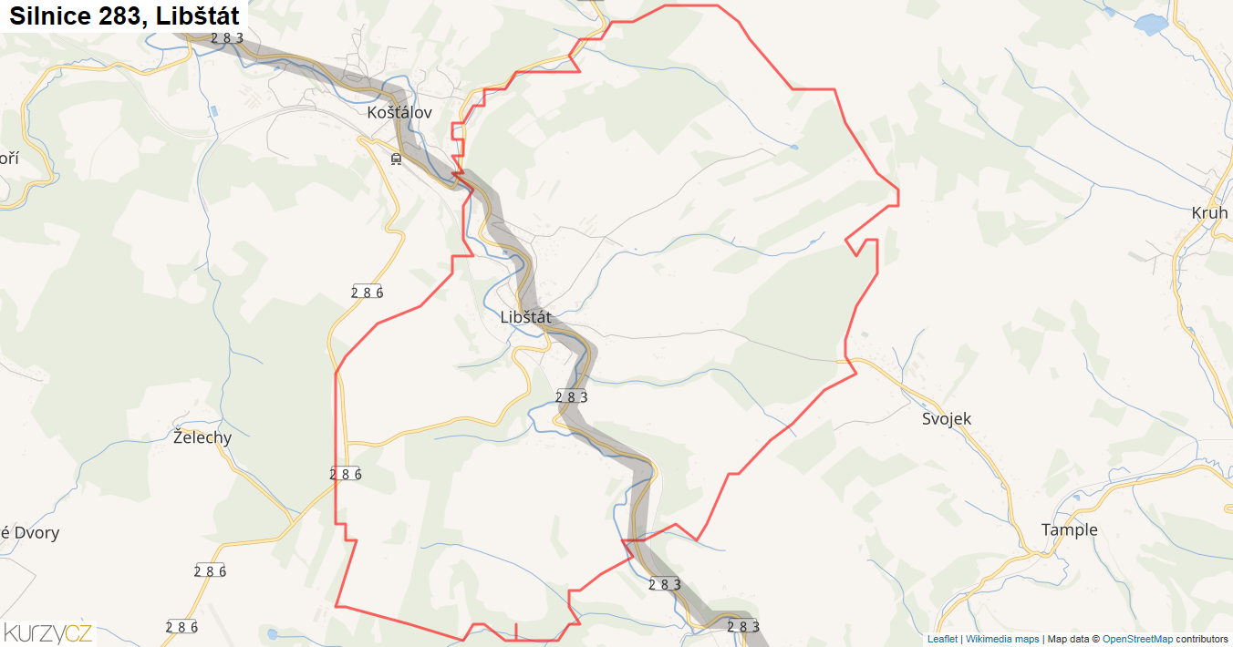 Libštát, Silnice 283 - Mapa