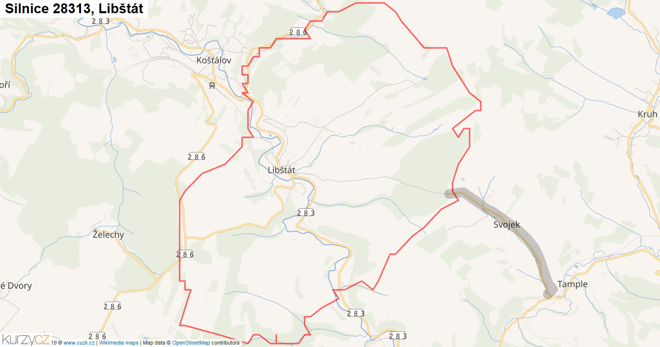 Libštát, Silnice 28313 - Mapa