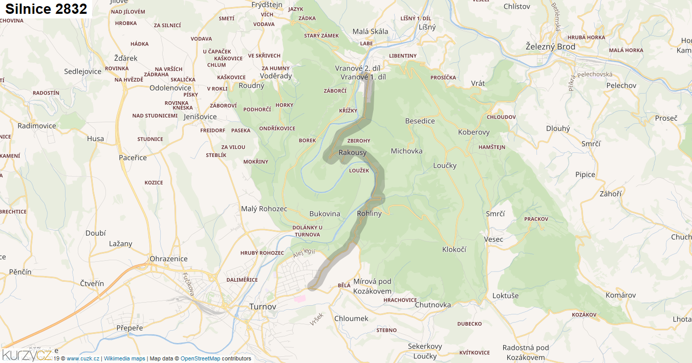 Silnice 2832 - mapa Silnice 2832