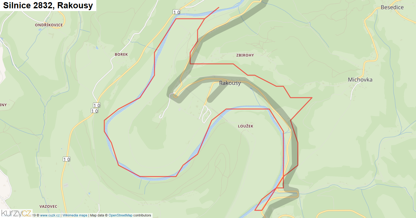 Rakousy, Silnice 2832 - Mapa