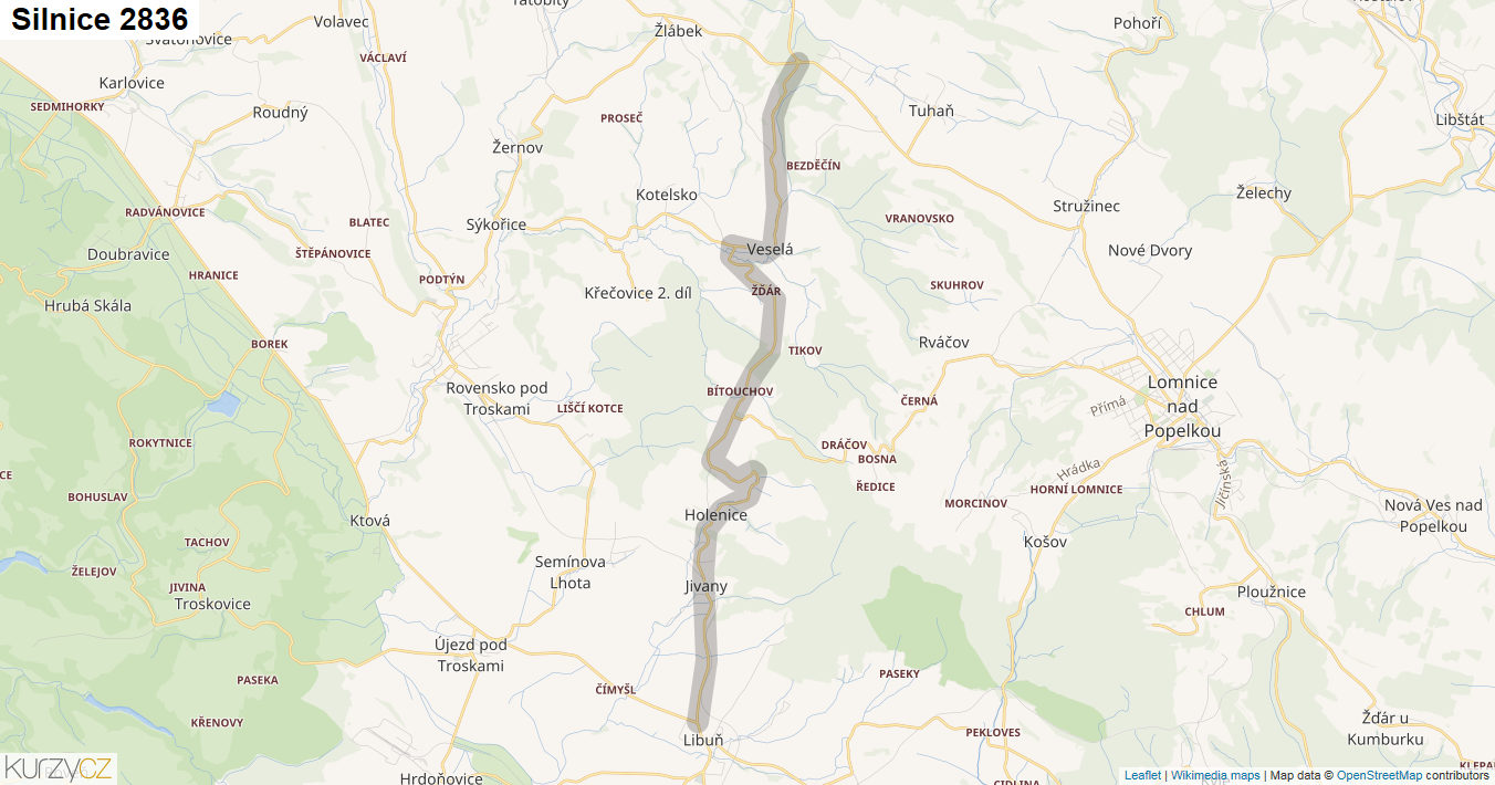 Silnice 2836 - mapa Silnice 2836