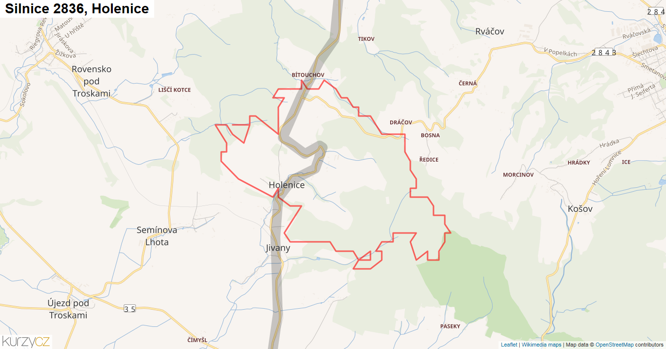 Holenice, Silnice 2836 - Mapa
