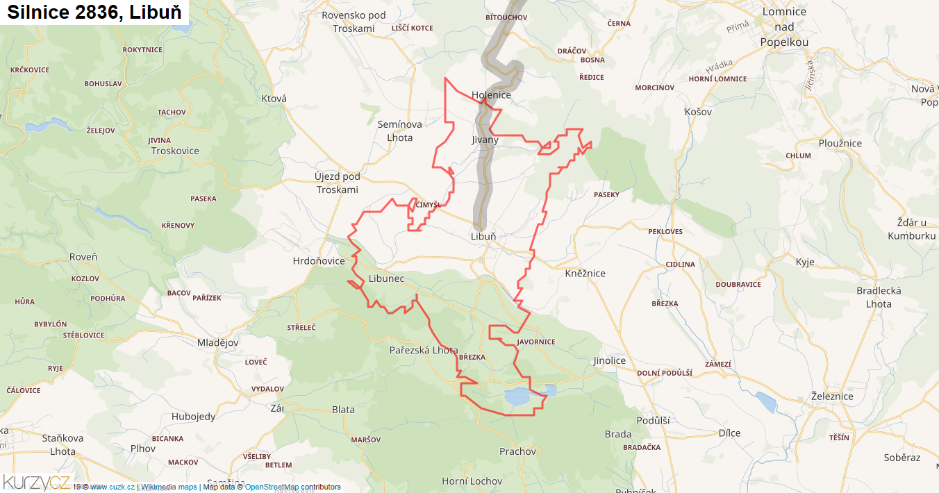 Libuň, Silnice 2836 - Mapa