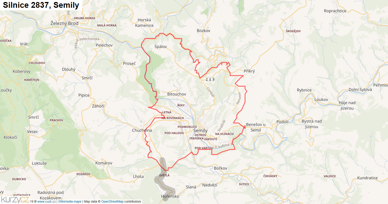 Semily, Silnice 2837 - Mapa