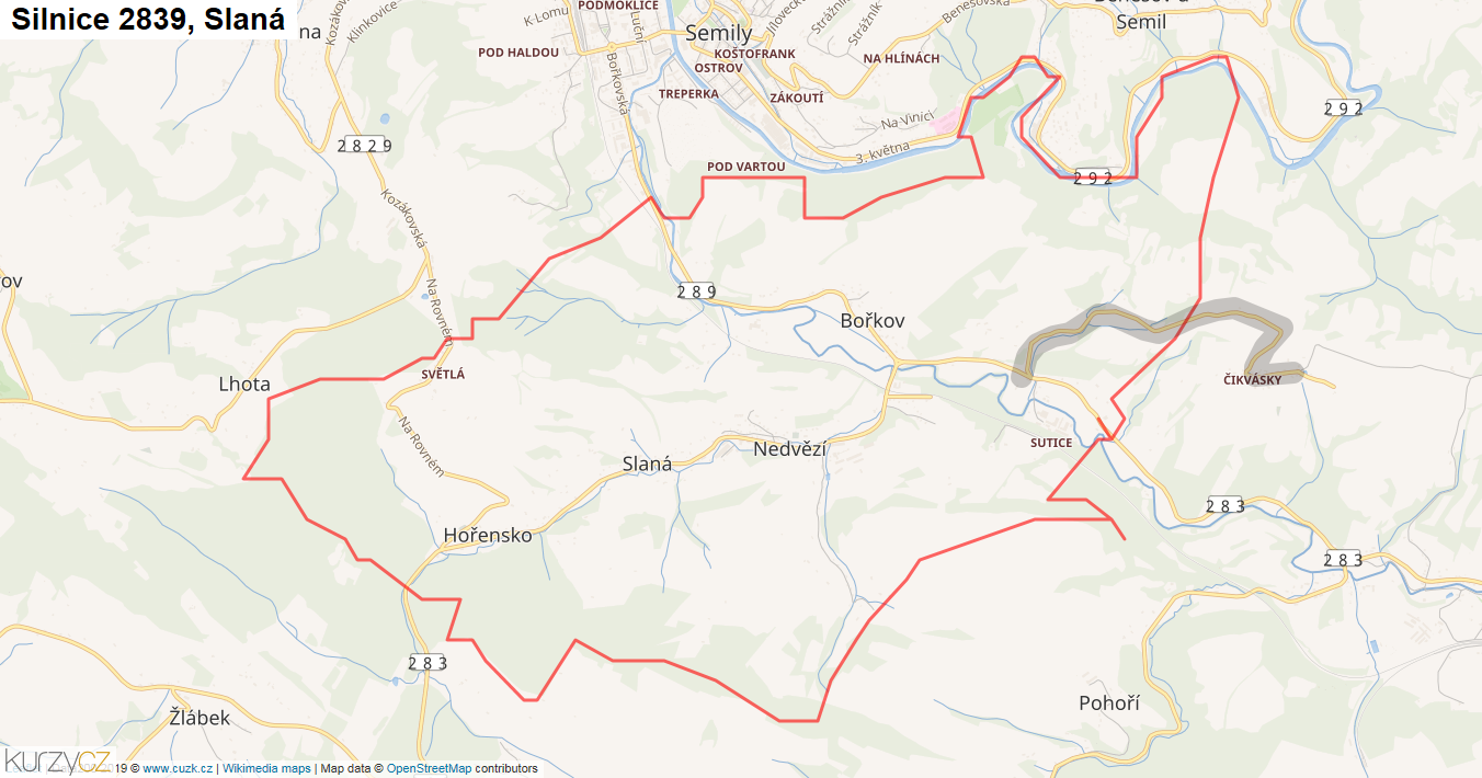 Slaná, Silnice 2839 - Mapa