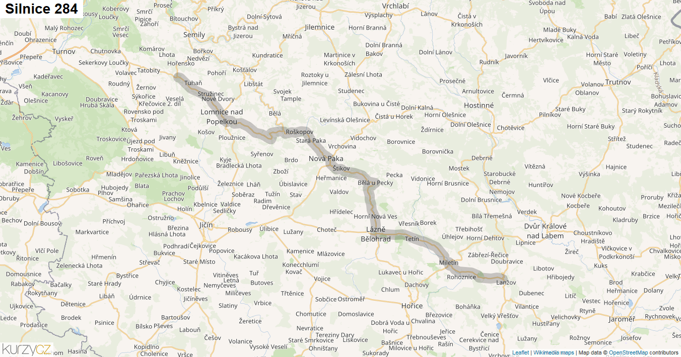 Silnice 284 - mapa Silnice 284